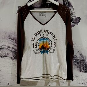 WESTERN TEE PANHANDLE RIO GRANDE ADVENTURES GRAPHIC RODEO BOHO CHIC CITY GIRL